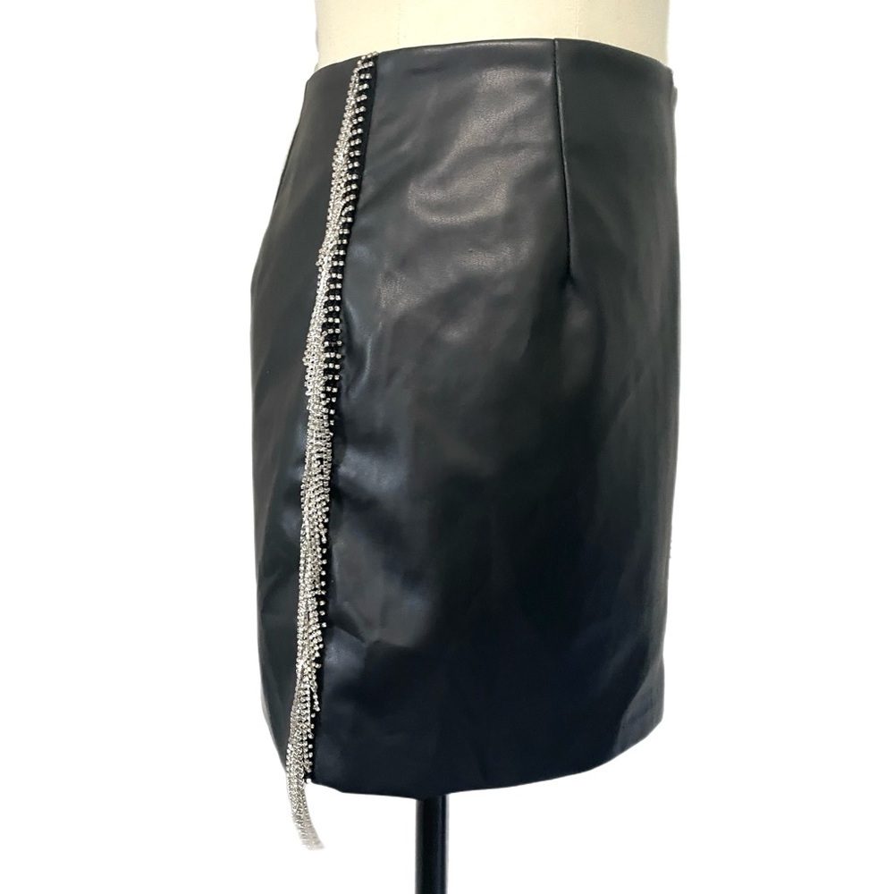 Nasty Gal Rhinestone fringe faux leather skirt size 6
